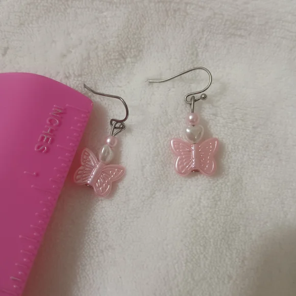 Delicate Pink Butterfly Earrings - Picture 4 of 5